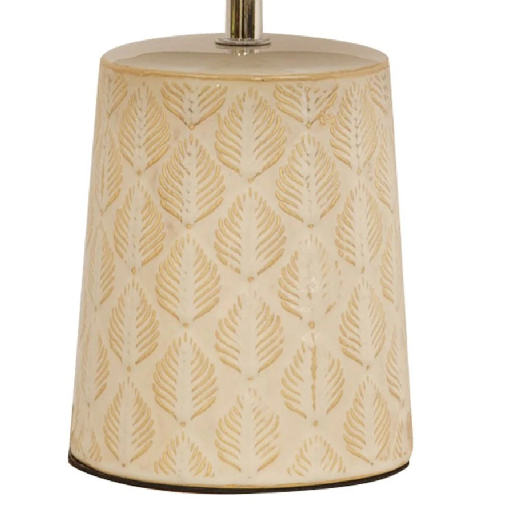 Britalia BRHE1356 Cream Ceramic Vintage Leaf Print Table Desk Lamp with Linen Shade 35cm - Image 3