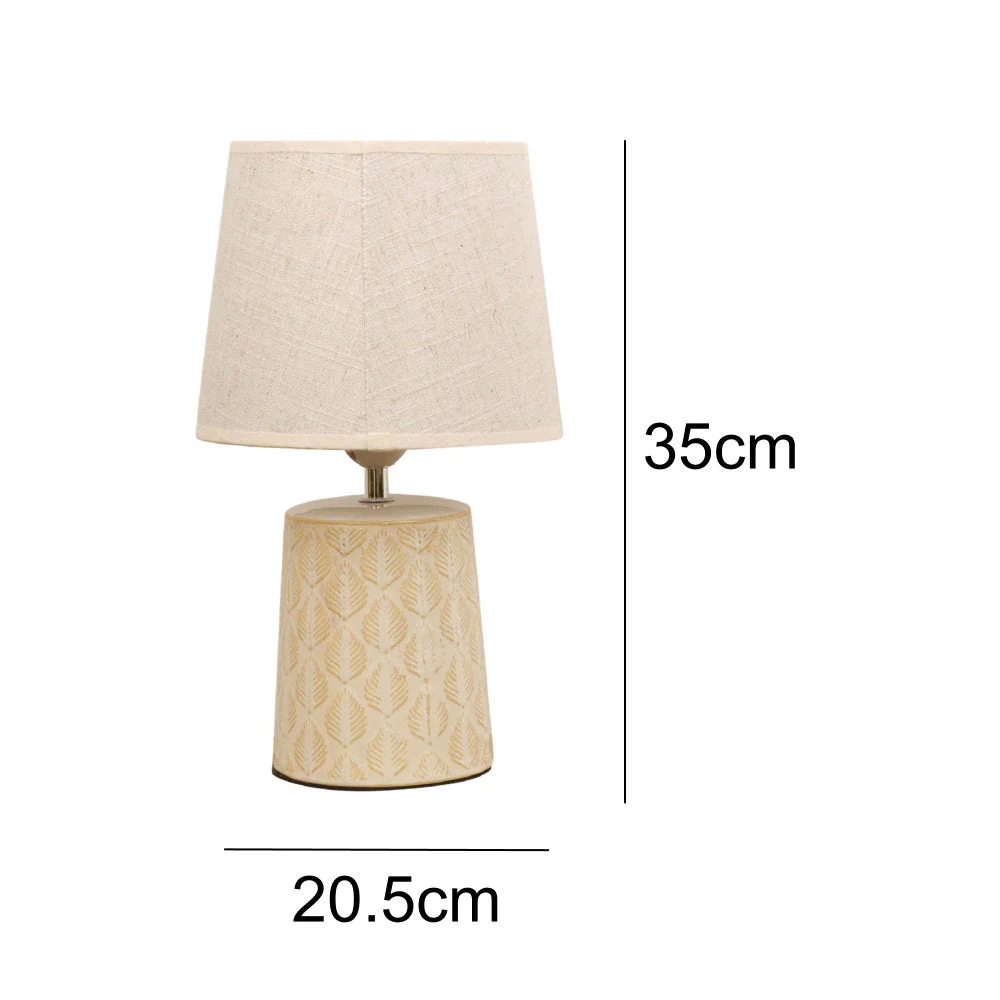 Britalia BRHE1356 Cream Ceramic Vintage Leaf Print Table Desk Lamp with Linen Shade 35cm - Image 5