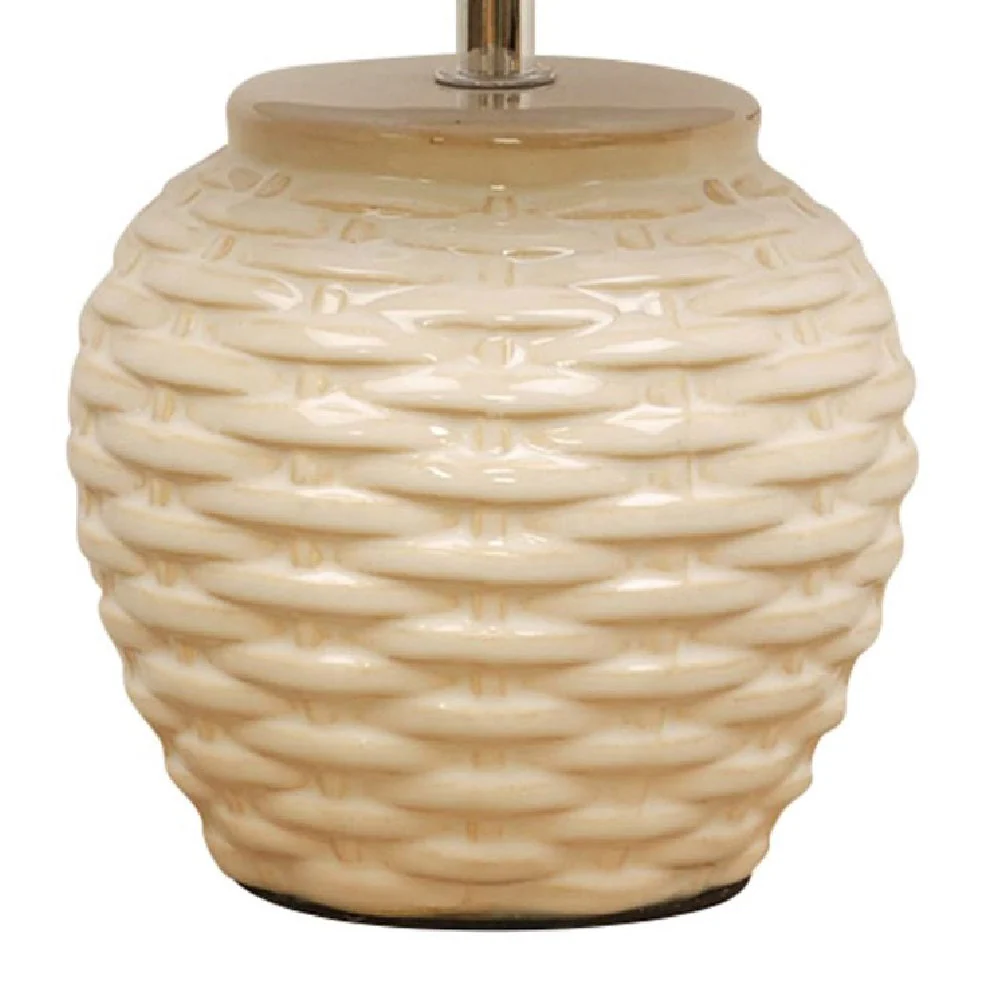 Britalia BRHE1359 Cream Ceramic Vintage Basket Weave Table Desk Lamp with Linen Shade 33cm - Image 3