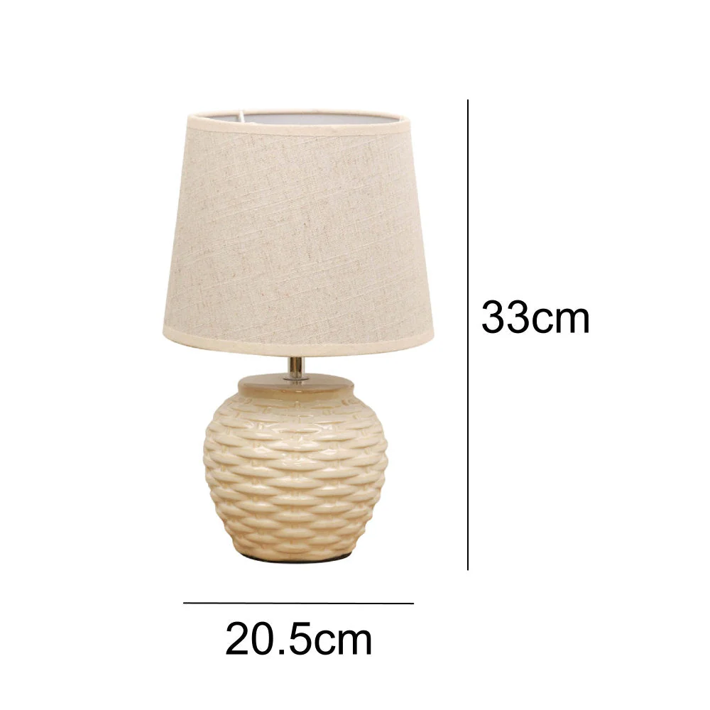Britalia BRHE1359 Cream Ceramic Vintage Basket Weave Table Desk Lamp with Linen Shade 33cm - Image 5