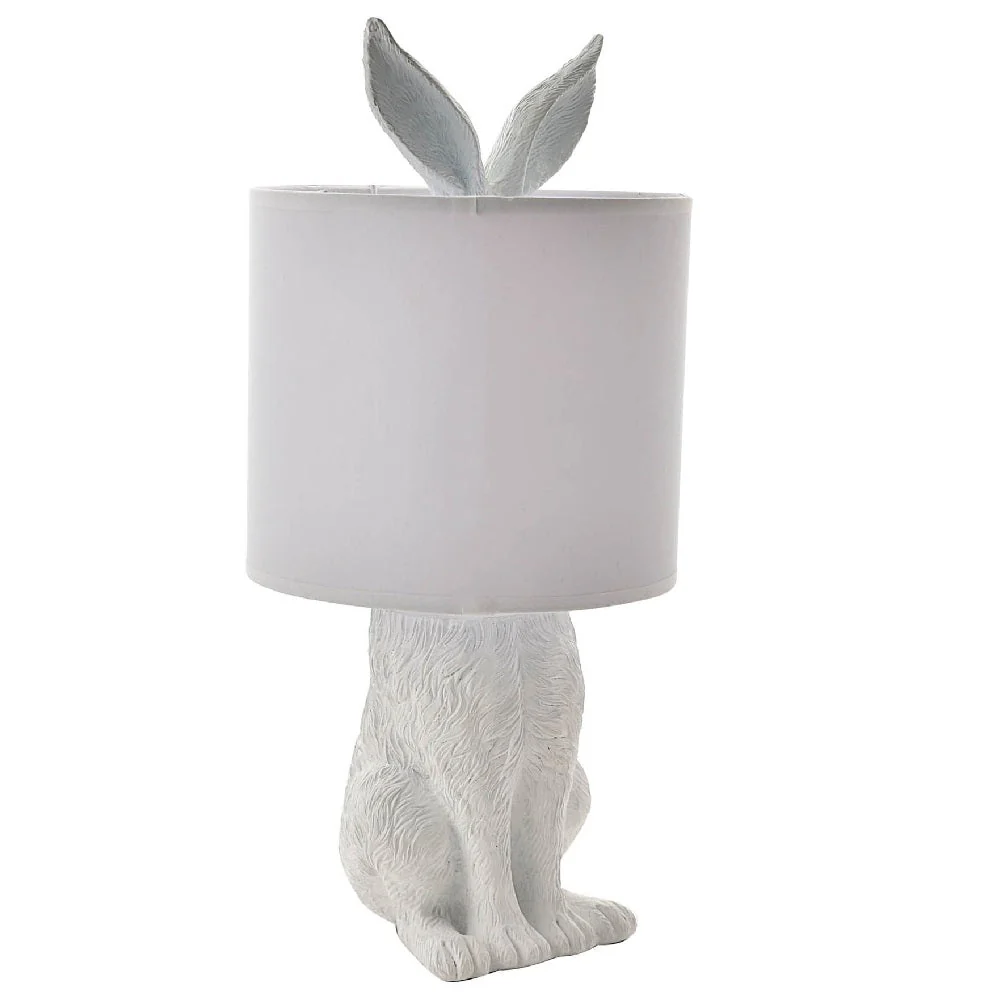 Britalia BRHE1665W White Hiding Hare Sculpture Vintage Table Lamp with Drum Shade 43cm - Image 2