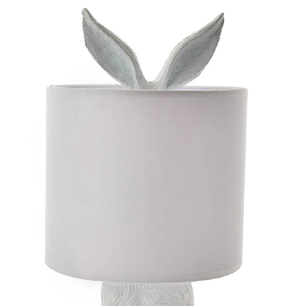 Britalia BRHE1665W White Hiding Hare Sculpture Vintage Table Lamp with Drum Shade 43cm - Image 4