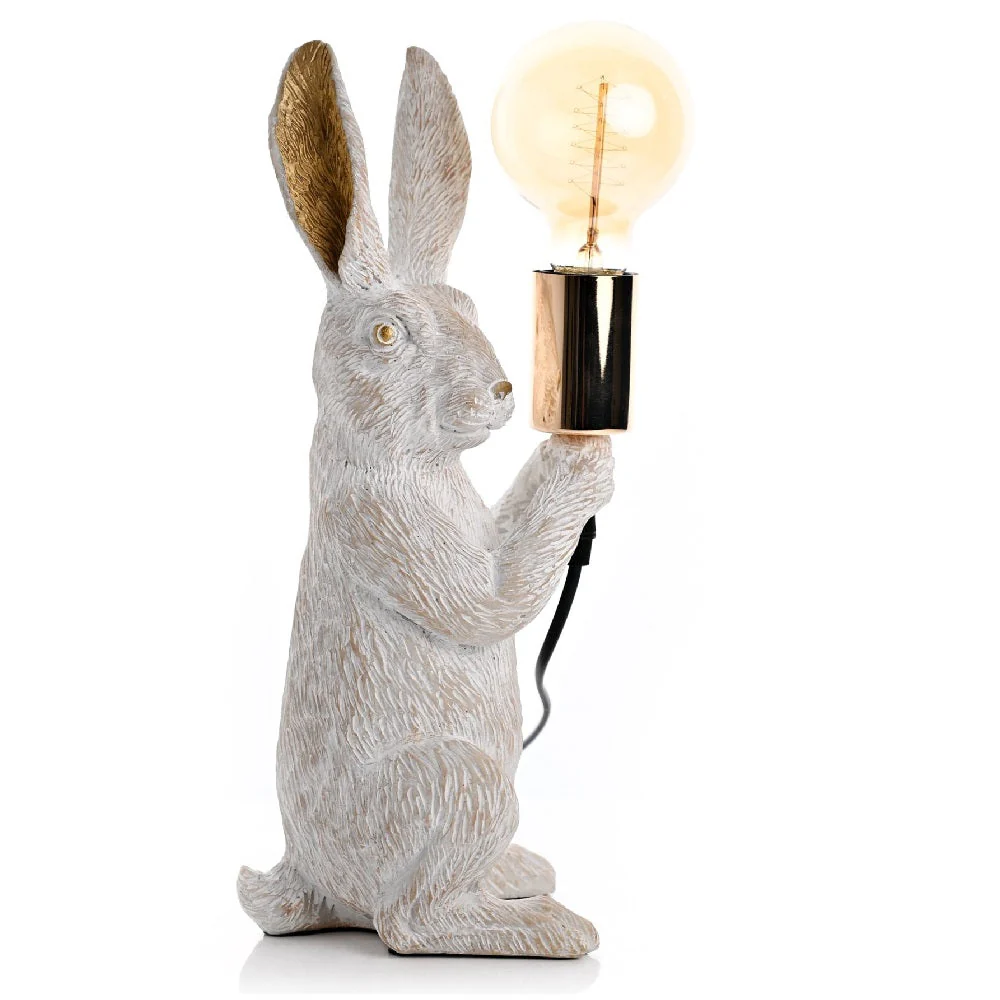 Britalia BRHE1904 White Standing Rabbit Hare Sculpture Vintage Table Desk Lamp 35cm - Image 4