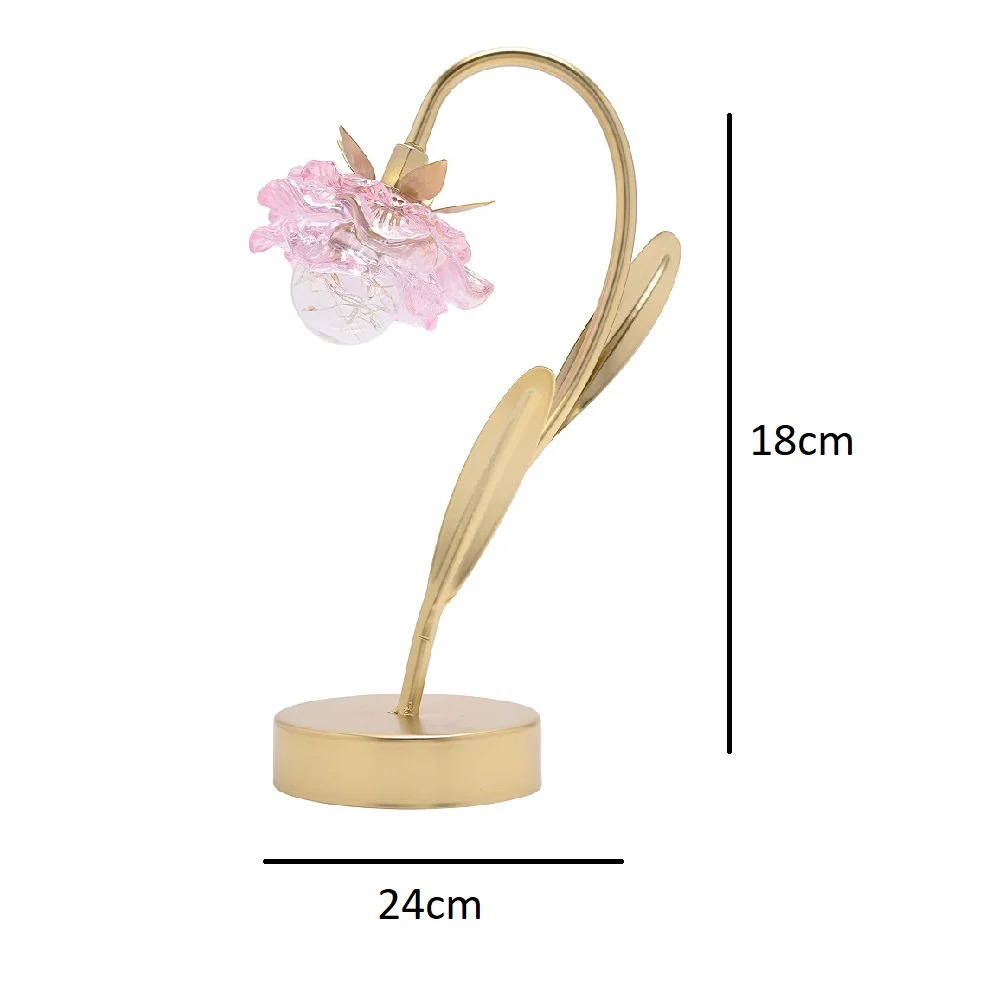 Britalia Gold and Pink Glass Flower Single Stem Battery Powered LED Table Lamp 30cm - Image 4