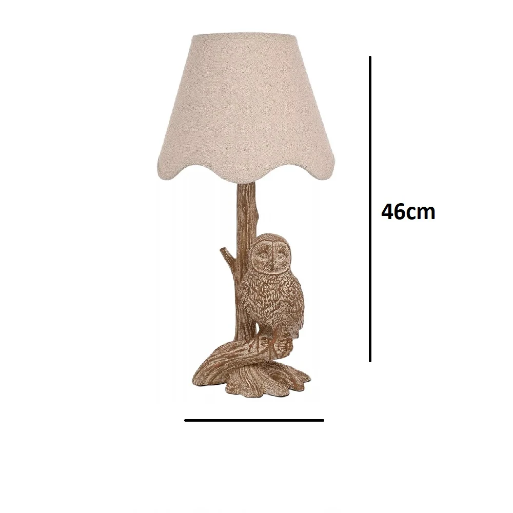 Wood Effect Perching Owl Table Lamp with Beige Fabric Tapered Shade 460mm - Image 4