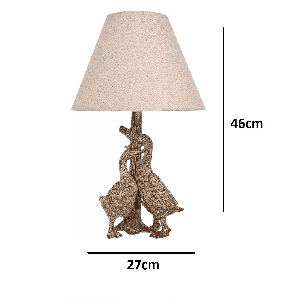 Wood Effect Resin Pair of Ducks Table Lamp with Linen Drum Shade 460mm - Image 4