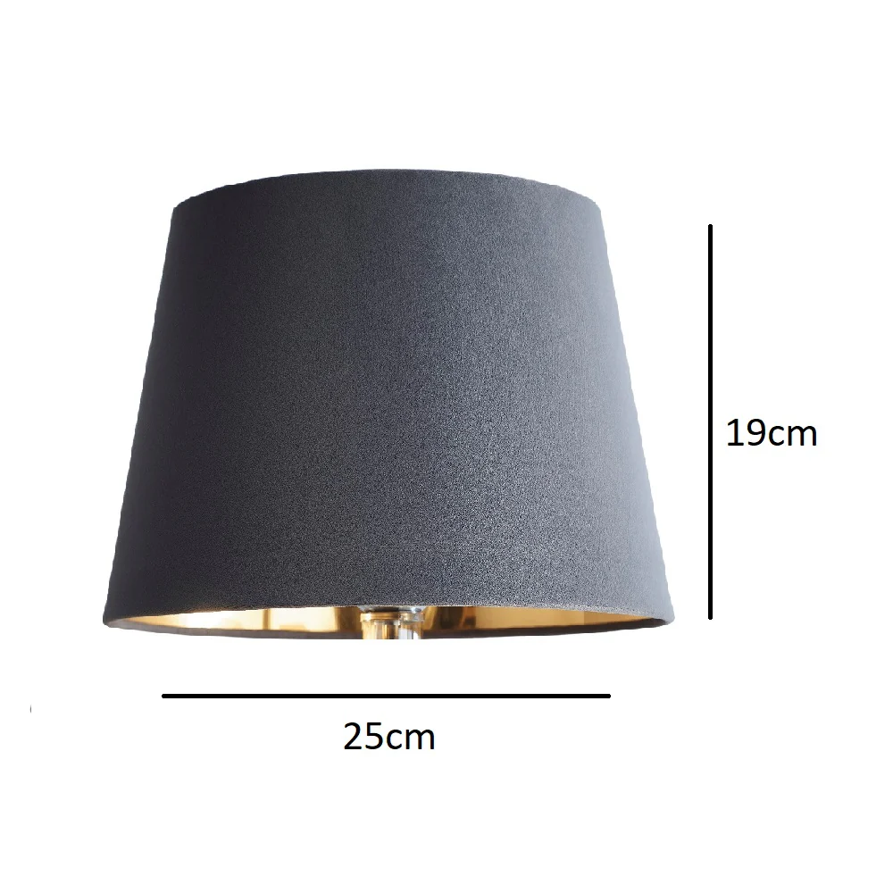 Grey Velvet and Gold Inner Modern Easy Fit Tapered Drum Lampshade 25cm - Image 4