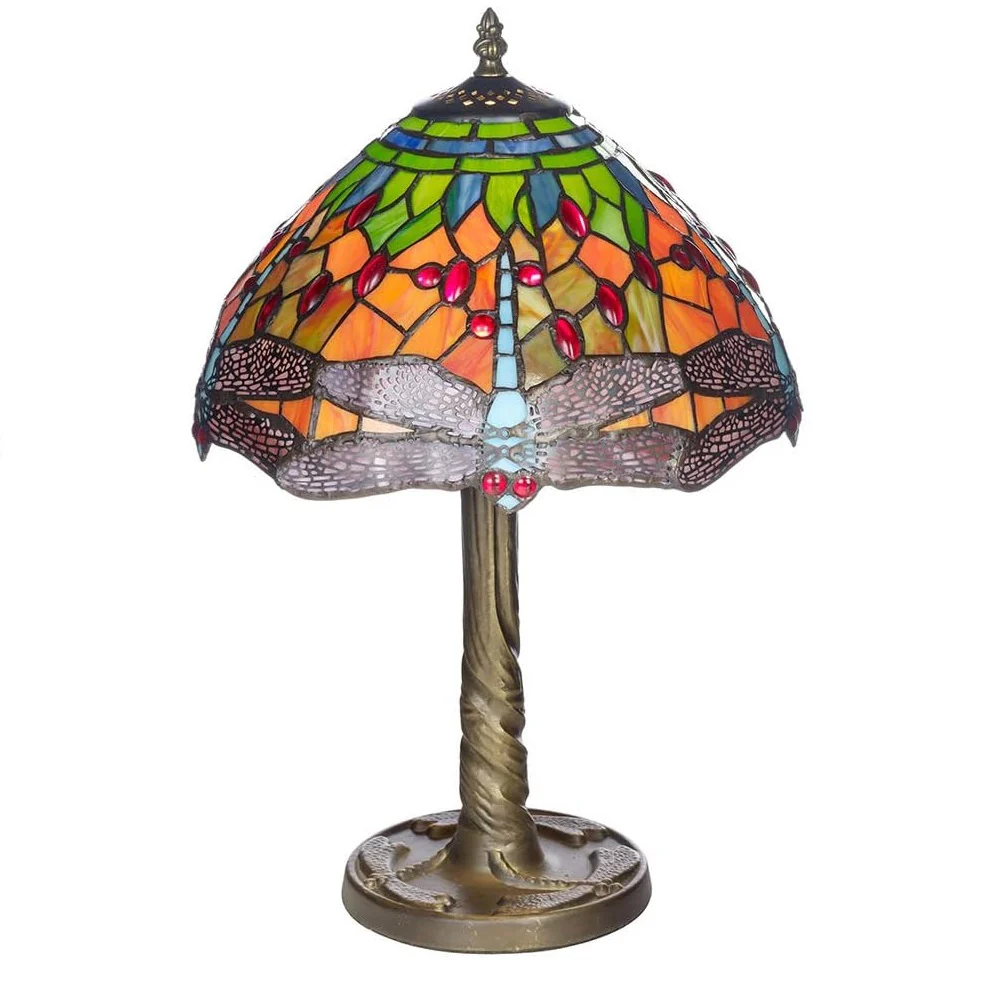 12" Dragonfly Multicolour Tiffany Glass Vintage Dome Table Lamp 48cm