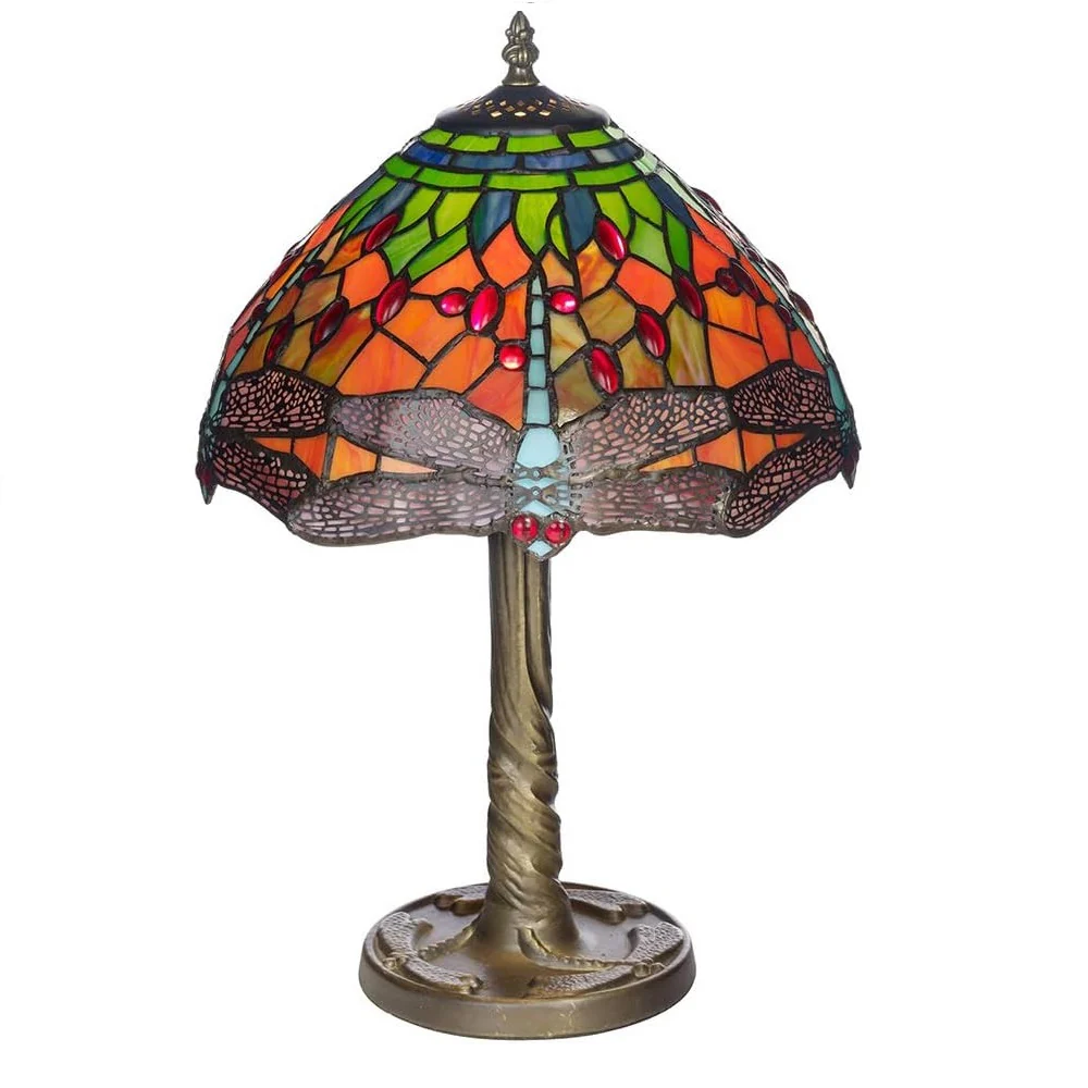 12" Dragonfly Multicolour Tiffany Glass Vintage Dome Table Lamp 48cm - Image 3