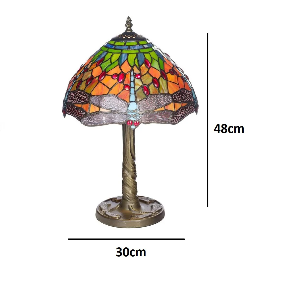 12" Dragonfly Multicolour Tiffany Glass Vintage Dome Table Lamp 48cm - Image 5