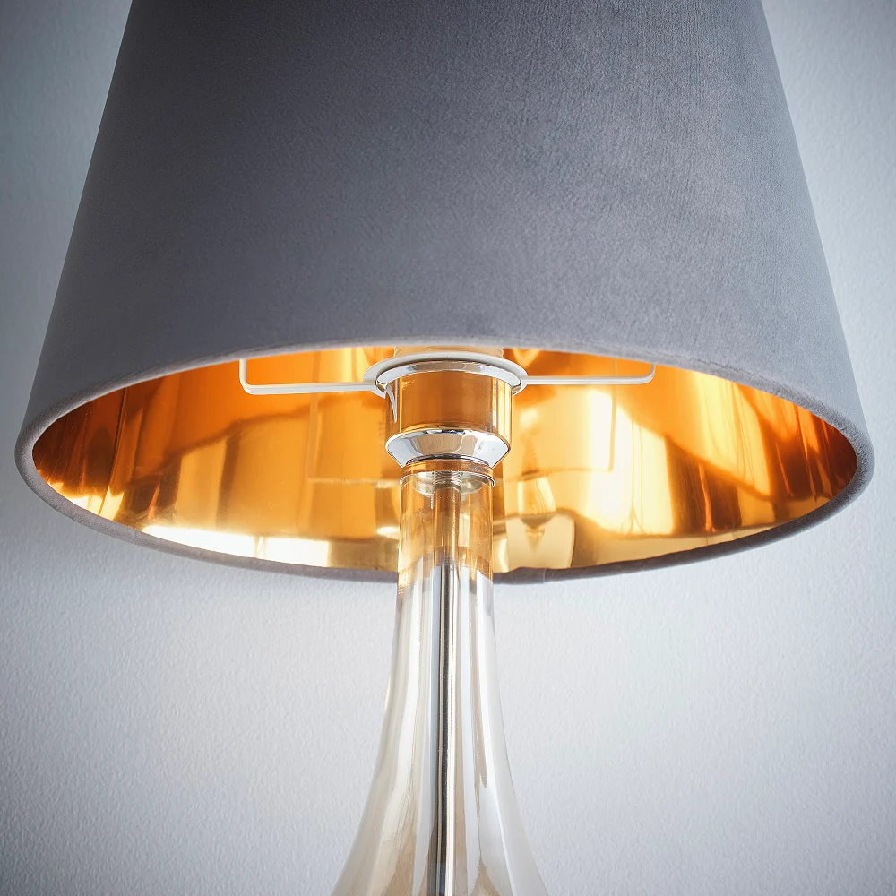 Grey Velvet and Gold Inner Modern Easy Fit Tapered Drum Lampshade 30cm - Image 3