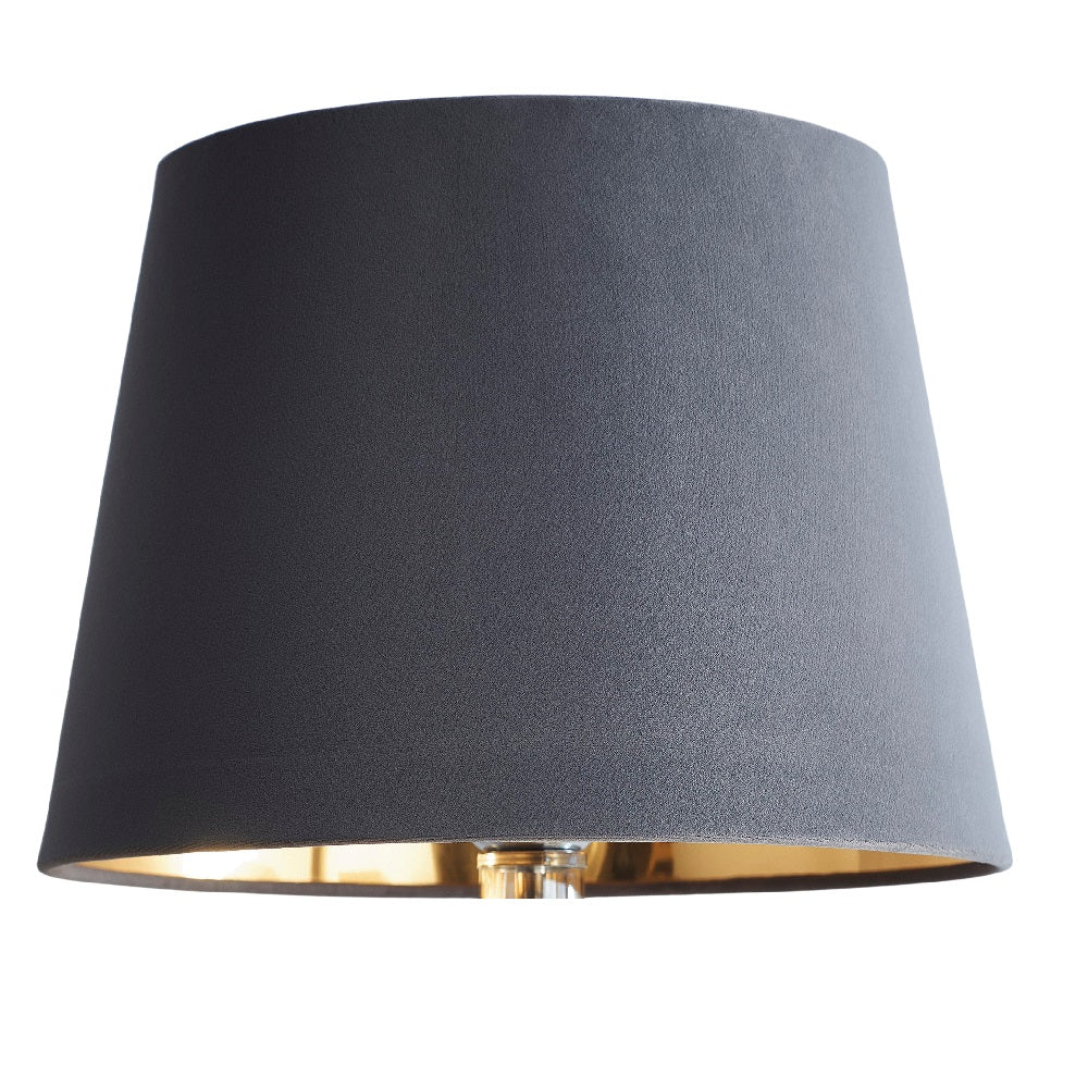 Grey Velvet and Gold Inner Modern Easy Fit Tapered Drum Lampshade 36cm
