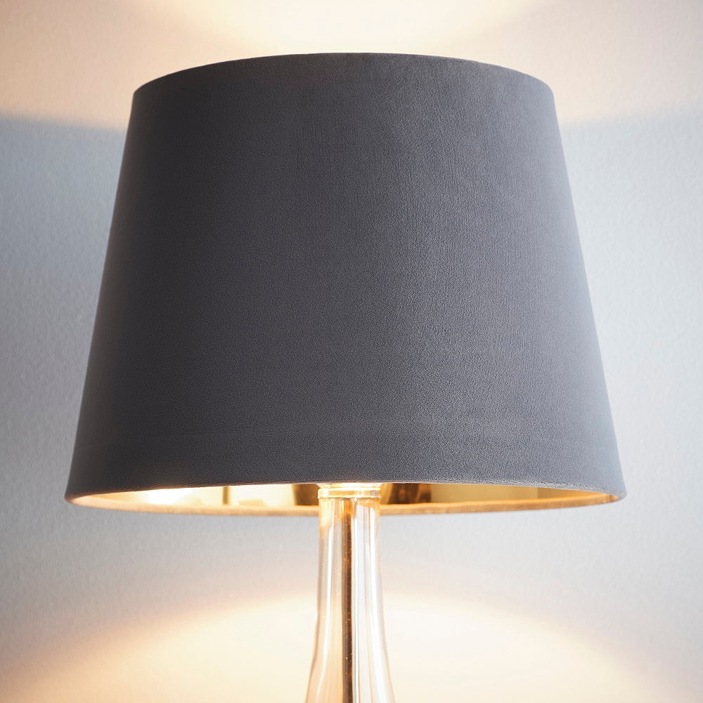Grey Velvet and Gold Inner Modern Easy Fit Tapered Drum Lampshade 36cm - Image 2