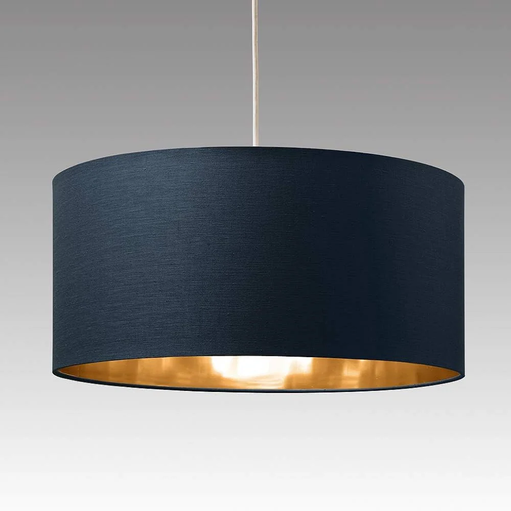 Navy Blue and Copper Inner Modern Easy Fit Cotton Drum Lampshade 450mm - Image 2
