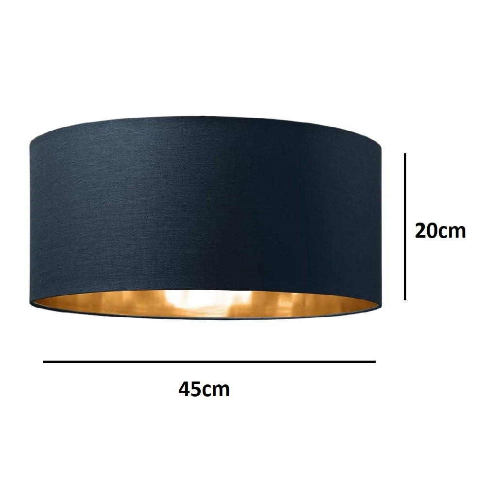 Navy Blue and Copper Inner Modern Easy Fit Cotton Drum Lampshade 450mm - Image 3