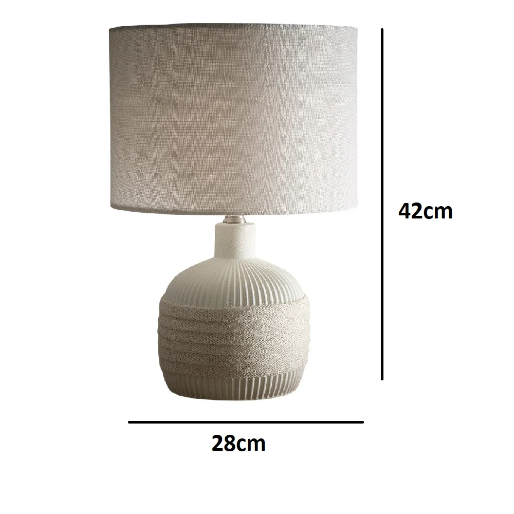Cream Ribbed Ceramic with Rope Design Modern Table Lamp with Cream Linen Drum Lamp Shade 42cm - Image 5