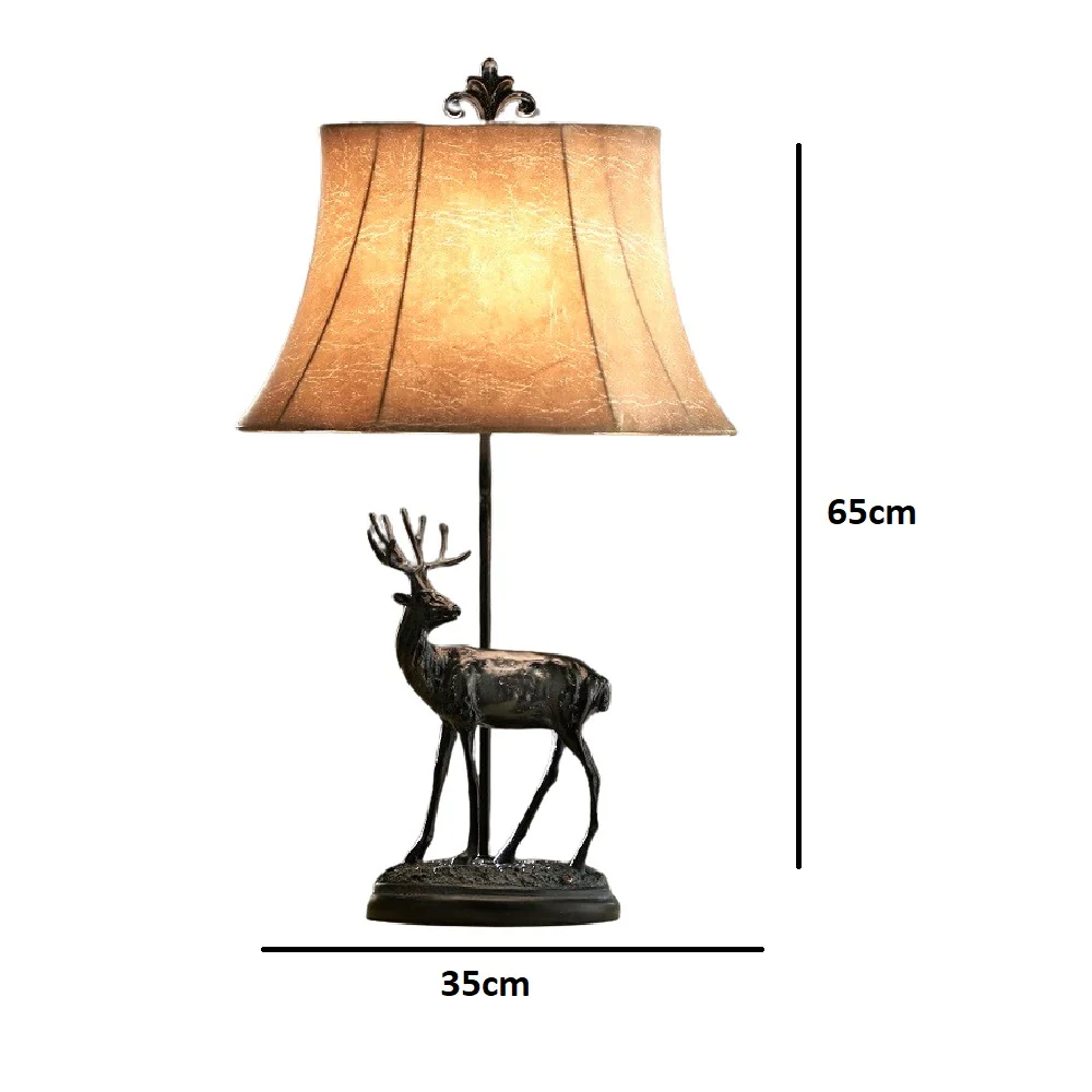 Antique Black Faline Deer Stag Table Lamp with Natural Faux Tapered Shade 65cm - Image 4