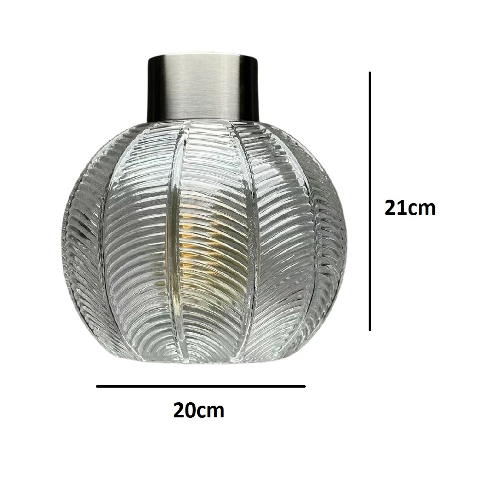 Brushed Chrome & Clear Ribbed Glass Vintage Globe Easy Fit Pendant Shade 20cm - Image 4
