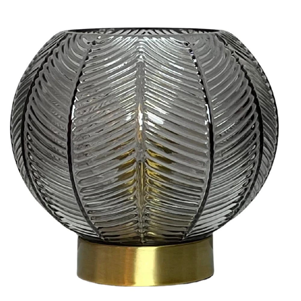 Antique Gold & Smoked Ribbed Glass Vintage Globe Table Lamp 20cm