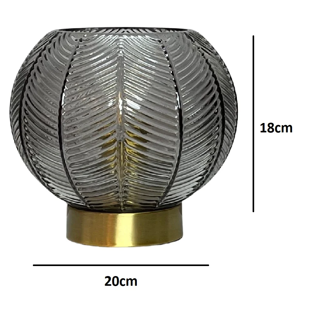 Antique Gold & Smoked Ribbed Glass Vintage Globe Table Lamp 20cm - Image 4