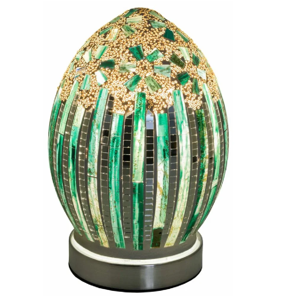 Green Art Deco Flower Mosaic Glass Vintage Egg Table Lamp 20cm