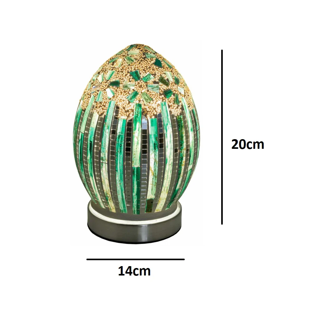 Green Art Deco Flower Mosaic Glass Vintage Egg Table Lamp 20cm - Image 5