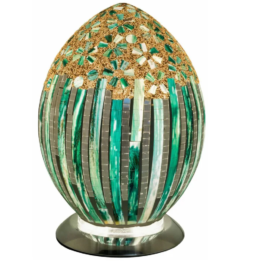 Green Art Deco Flower Mosaic Glass Vintage Vase Table Lamp 30cm
