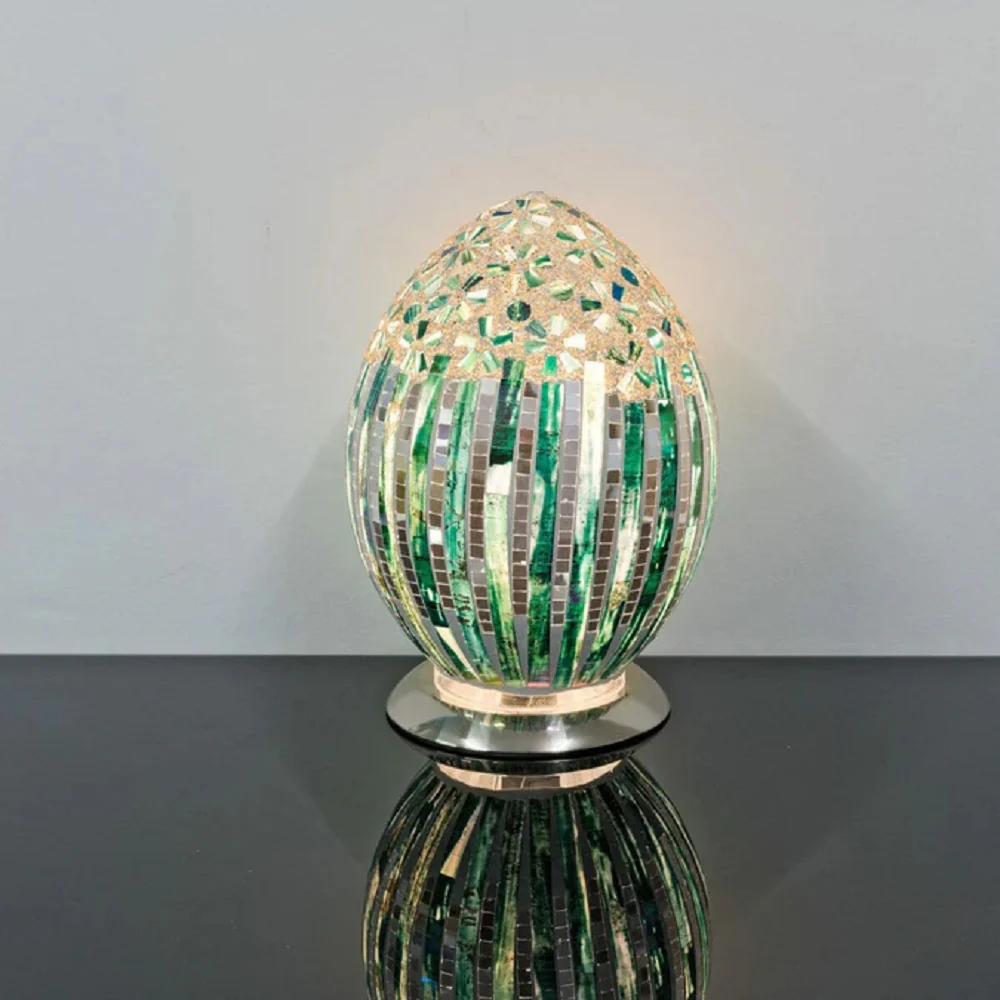 Green Art Deco Flower Mosaic Glass Vintage Vase Table Lamp 30cm - Image 3