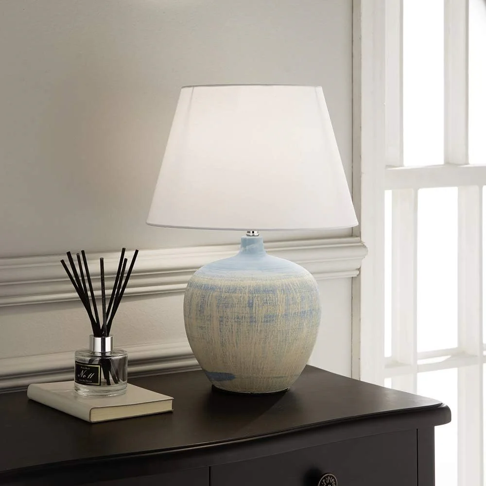 Blue and Cream Ceramic Urn Modern Table Lamp with White Drum Lamp Shade 450mm - Image 2