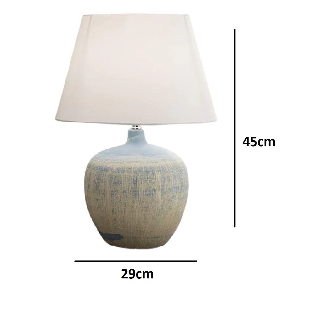 Blue and Cream Ceramic Urn Modern Table Lamp with White Drum Lamp Shade 450mm - Image 3