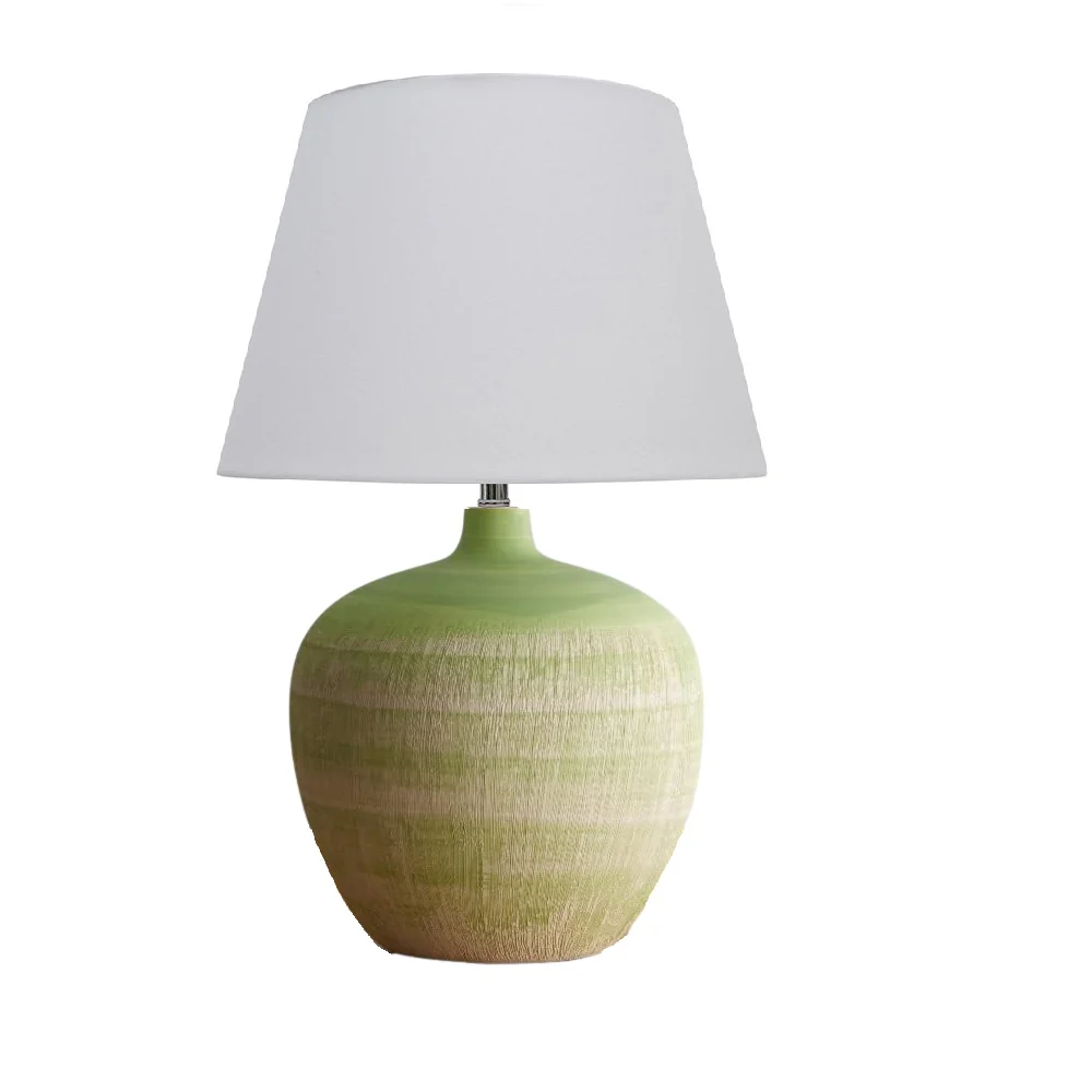 Green Ceramic Urn Modern Table Lamp with White Fabric Lamp Shade 450mm
