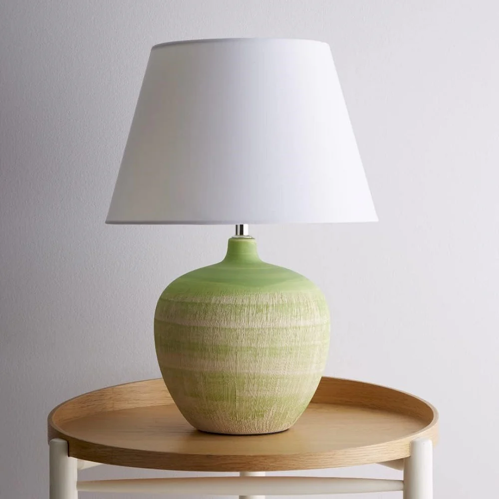 Green Ceramic Urn Modern Table Lamp with White Fabric Lamp Shade 450mm - Image 2