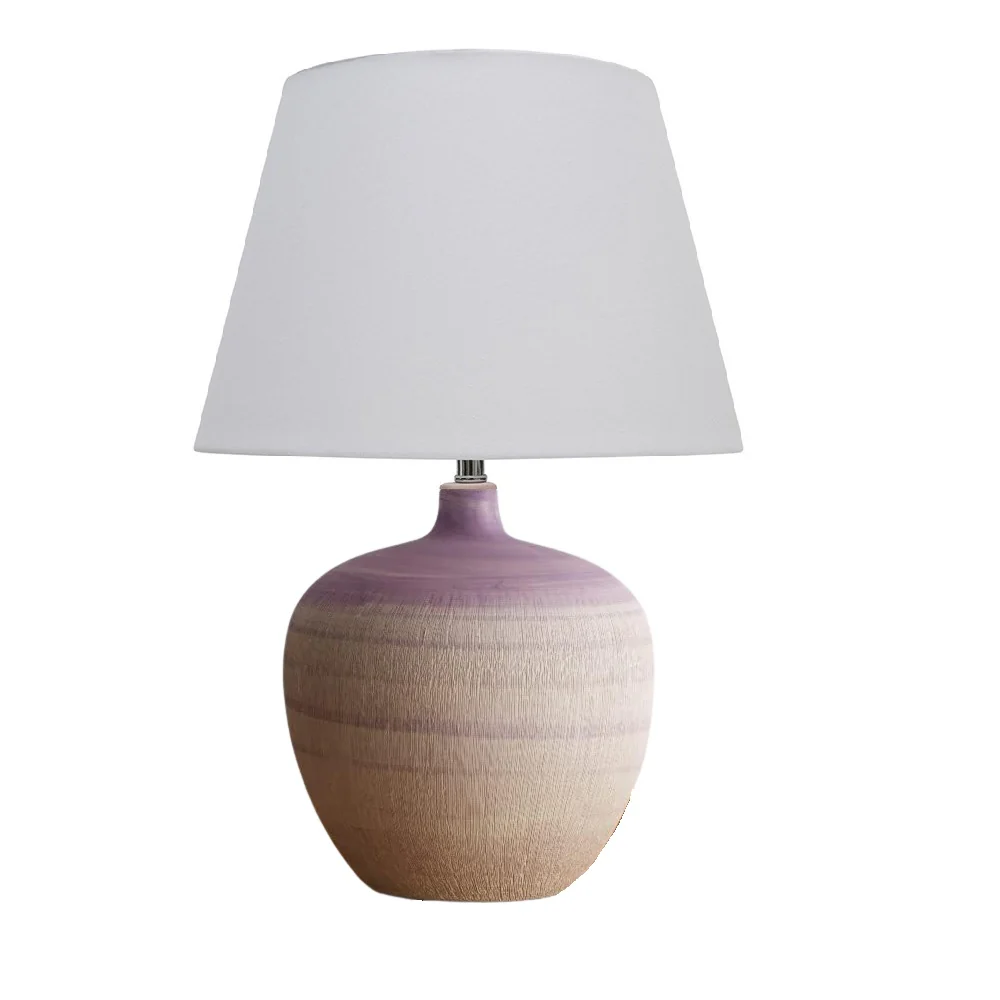 Lilac and Cream Ceramic Urn Modern Table Lamp with White Drum Lamp Shade 450mm