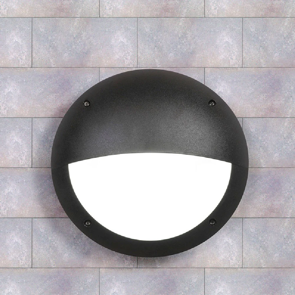 BRLUCIA-EL-BL Black Outdoor Modern Round Eyelid Bulkhead Wall Light 30cm Coastal IP66 - Image 2