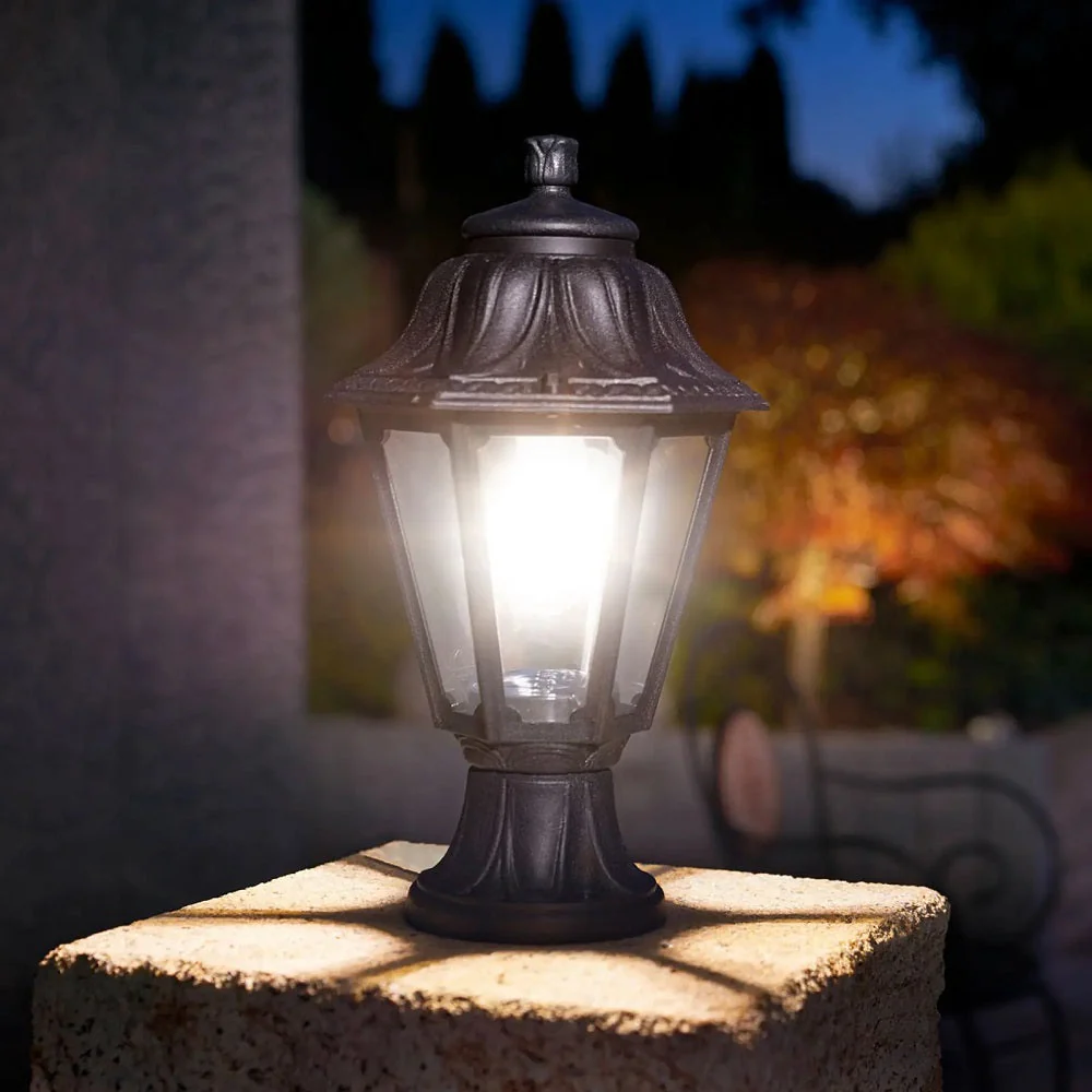 BRMIKROLOT-ANNA Black Outdoor Traditional Lantern Pedestal Post Light 39cm Coastal IP55 - Image 2