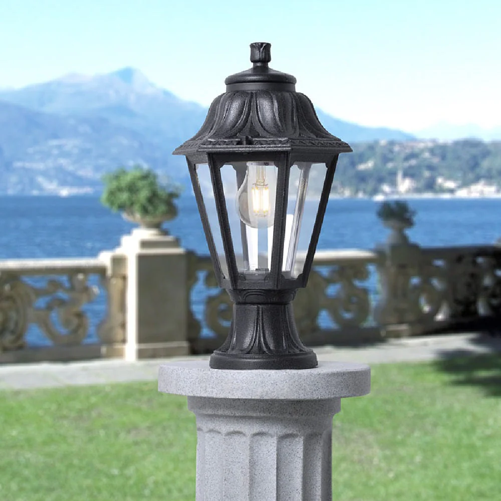 BRMIKROLOT-ANNA Black Outdoor Traditional Lantern Pedestal Post Light 39cm Coastal IP55 - Image 3