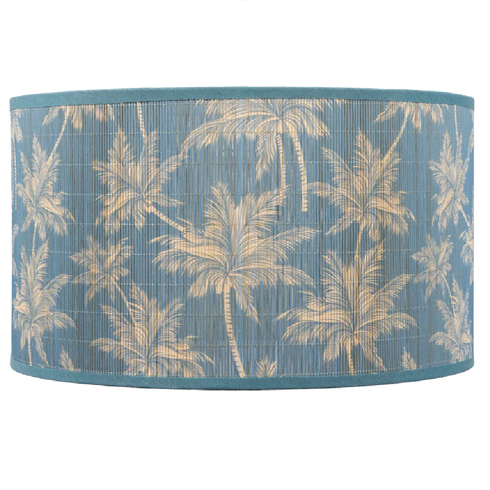 12" Cyan Blue Bamboo Floral Design Vintage Easy Fit Tapered Drum Shade 30cm - Image 2
