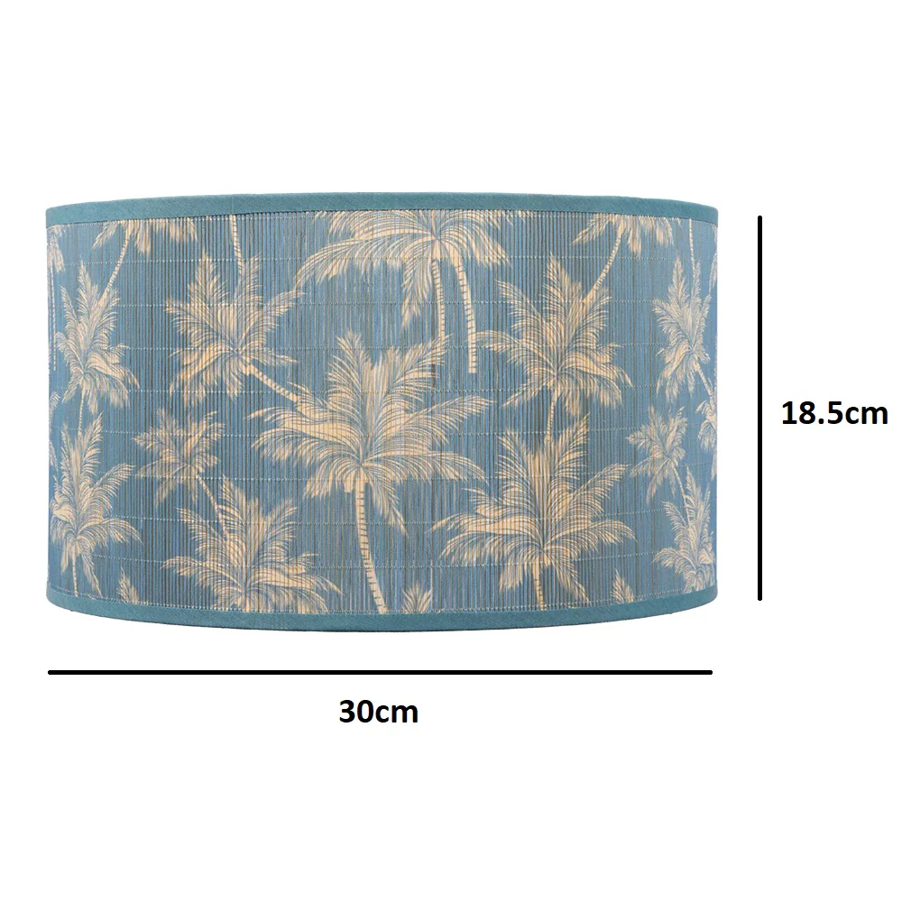 12" Cyan Blue Bamboo Floral Design Vintage Easy Fit Tapered Drum Shade 30cm - Image 3