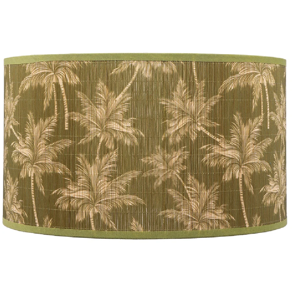 12" Olive Green Bamboo Floral Design Vintage Easy Fit Tapered Drum Shade 30cm
