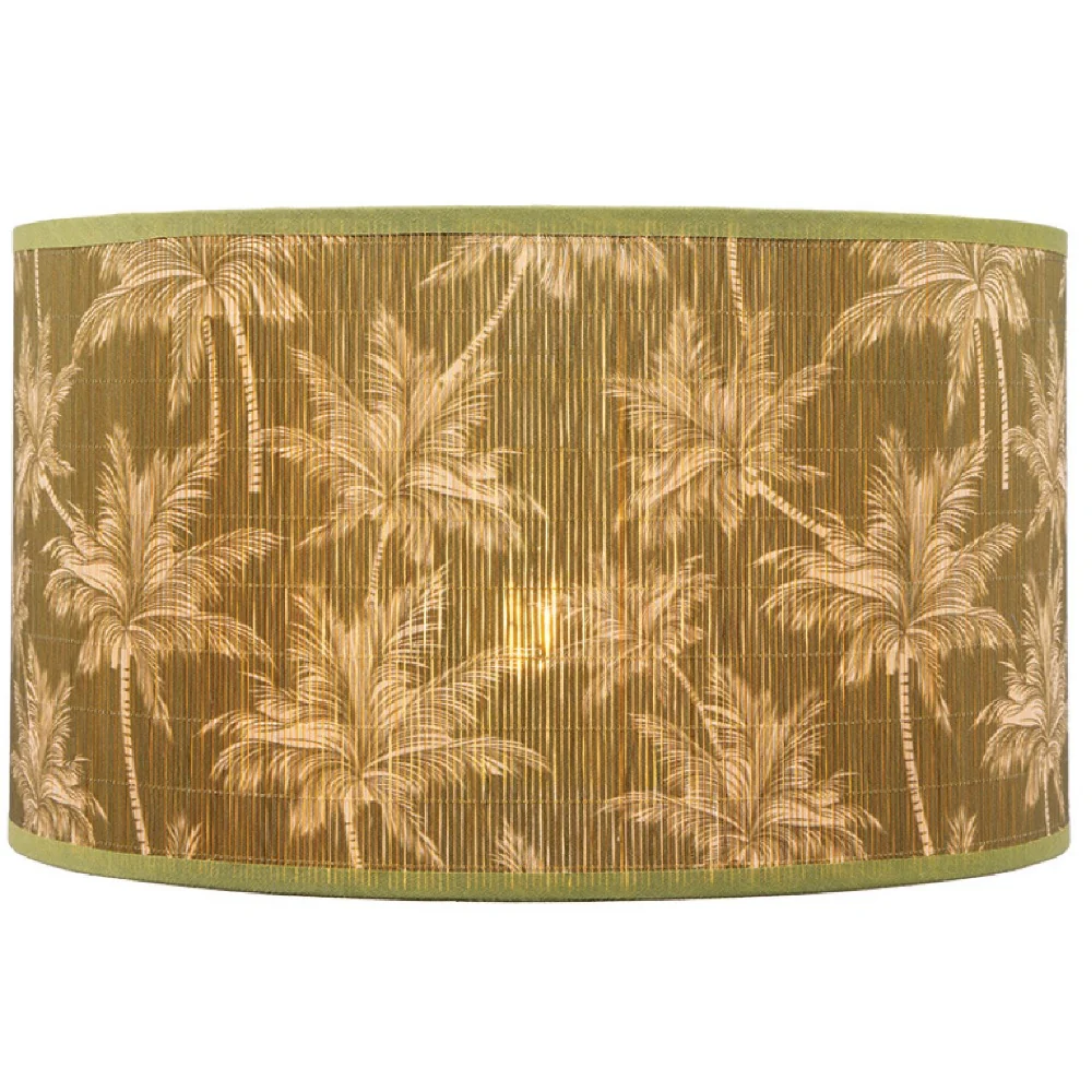 12" Olive Green Bamboo Floral Design Vintage Easy Fit Tapered Drum Shade 30cm - Image 2