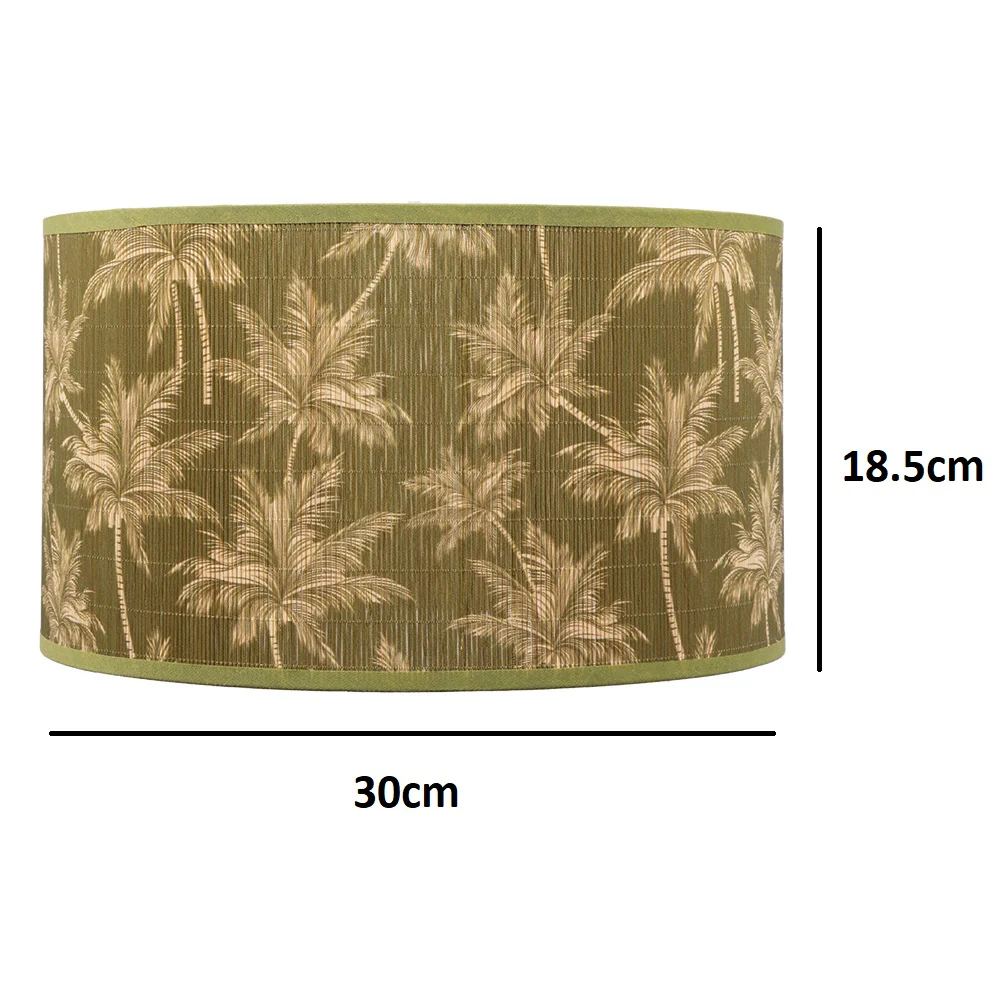 12" Olive Green Bamboo Floral Design Vintage Easy Fit Tapered Drum Shade 30cm - Image 3
