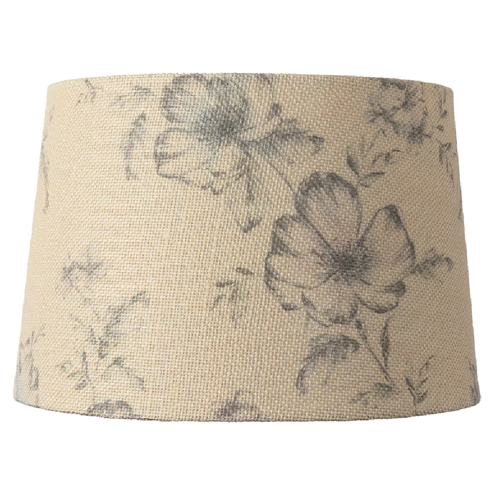 12" Beige Linen with Navy Blue Floral Design Vintage Easy Fit Tapered Drum Shade 30cm