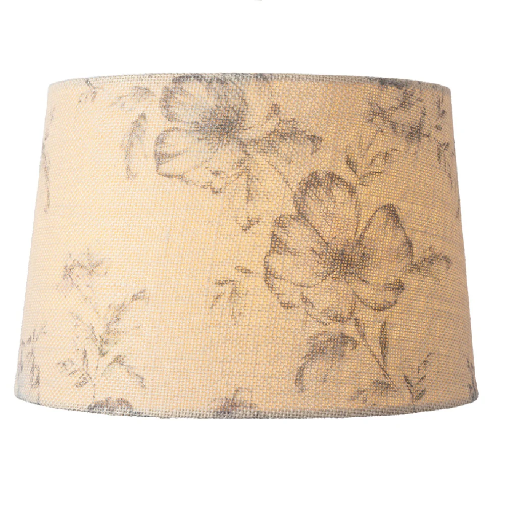 12" Beige Linen with Navy Blue Floral Design Vintage Easy Fit Tapered Drum Shade 30cm - Image 2
