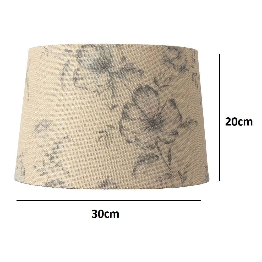12" Beige Linen with Navy Blue Floral Design Vintage Easy Fit Tapered Drum Shade 30cm - Image 3