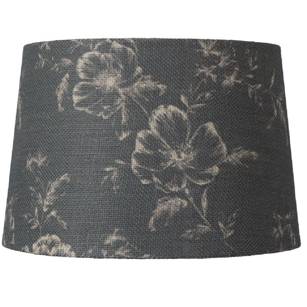 12" Slate Grey Linen Floral Design Vintage Easy Fit Tapered Drum Shade 300mm