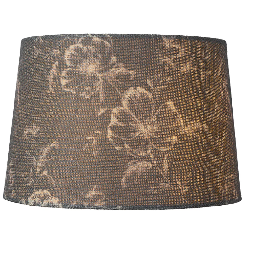 12" Slate Grey Linen Floral Design Vintage Easy Fit Tapered Drum Shade 300mm - Image 2