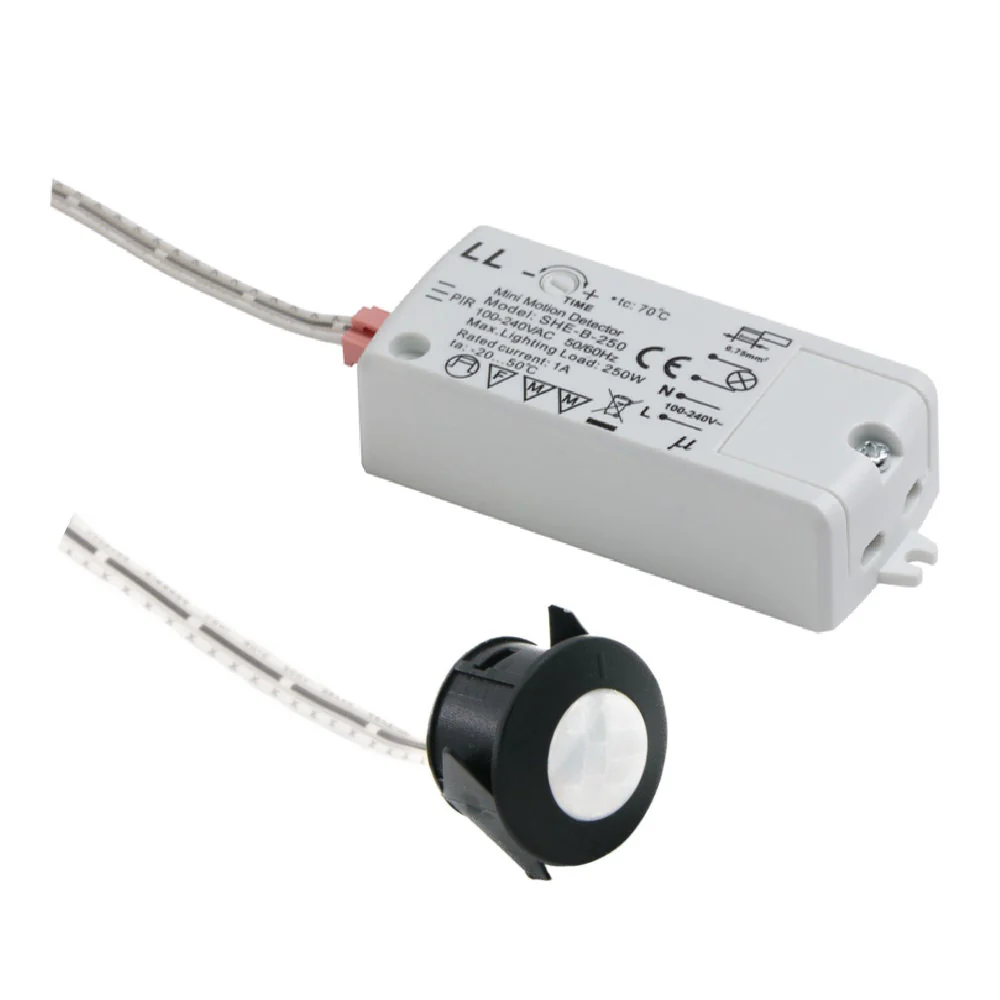 Britalia BRPIRSENTIM-BK Black Round Fascia PIR Sensor Switch 240V Adjustable Time