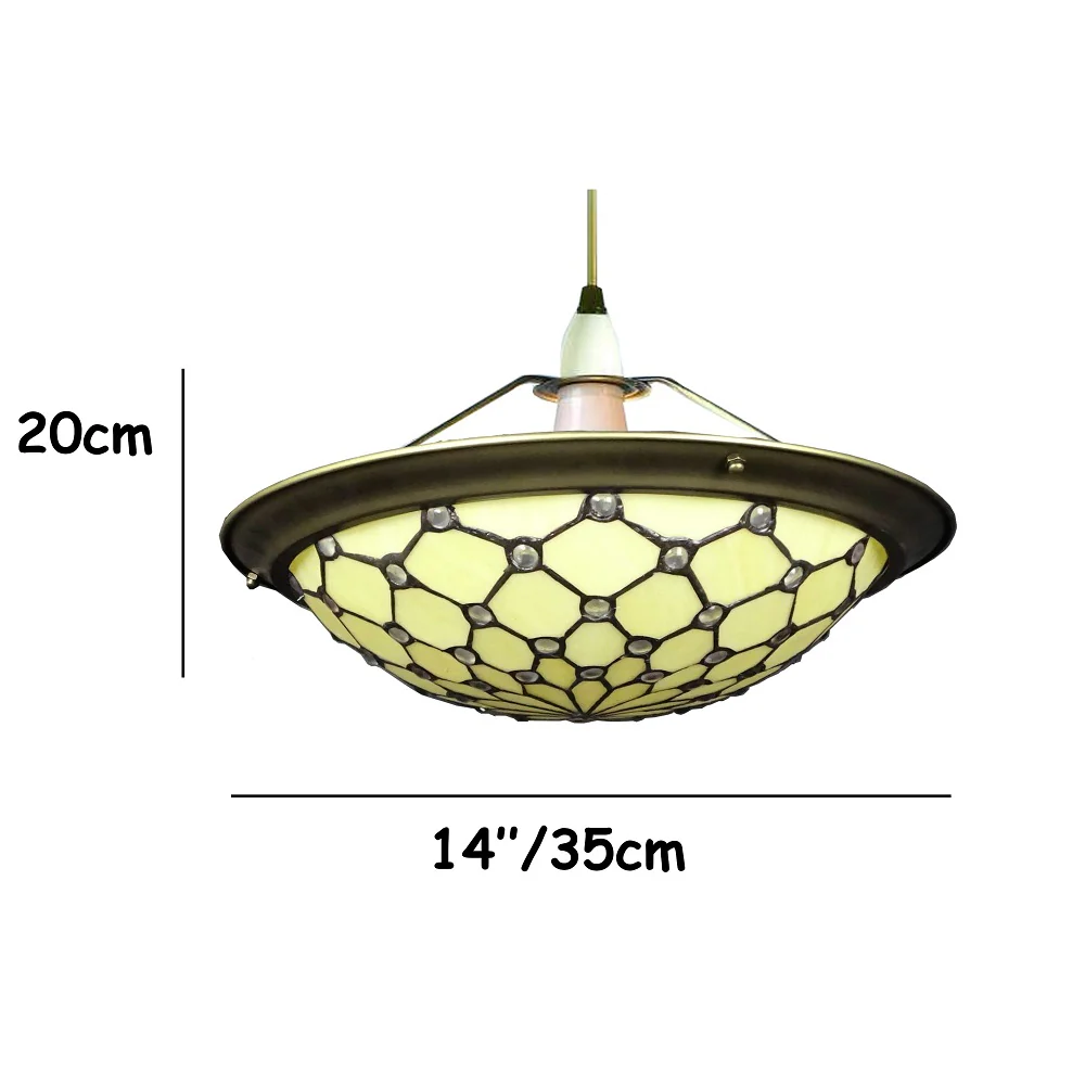Beige & Clear Jewel Tiffany Glass and Antique Brass Metal Easy Fit Pendant Dome Up Light Shade 35cm - Image 4