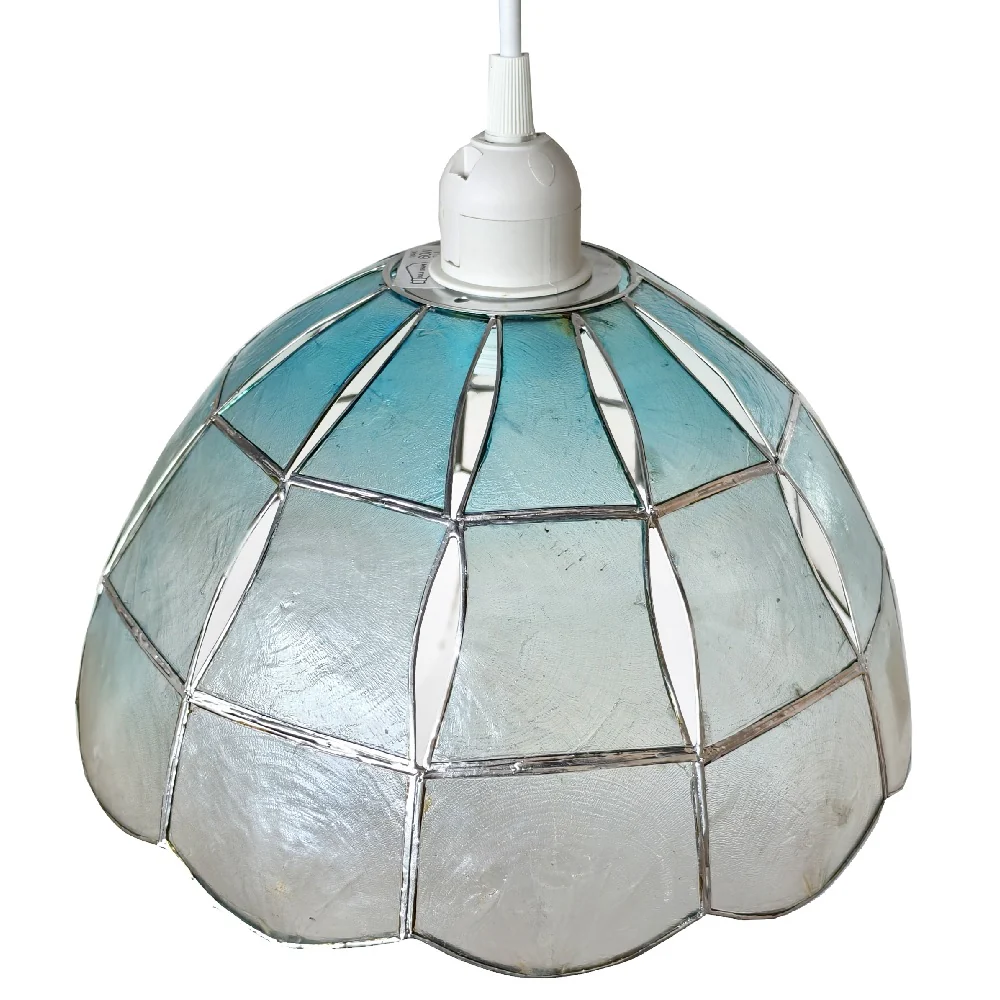 Blue Natural Opaque Capiz Shell Art Deco Vintage Easy Fit Dome Pendant Shade 26cm - Image 2