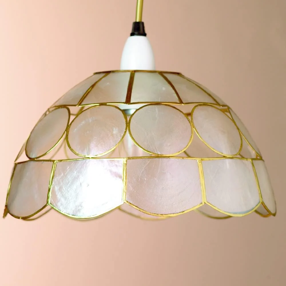 Natural Opaque Capiz Shell Art Deco Vintage Easy Fit Dome Pendant Shade 25cm - Image 3